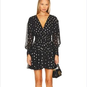 MISA Los Angeles "Davie" chiffon mini dress - Black and a Gold Dot Size XS NWT